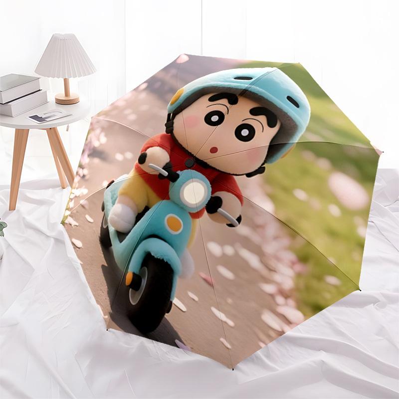 1pc Crayon Shin-chan Scooter Ride Automatic Open/close Folding Portable Cute Umbrella  with 8-Rib Structure for Women/Men, All-Season Use  a0901106