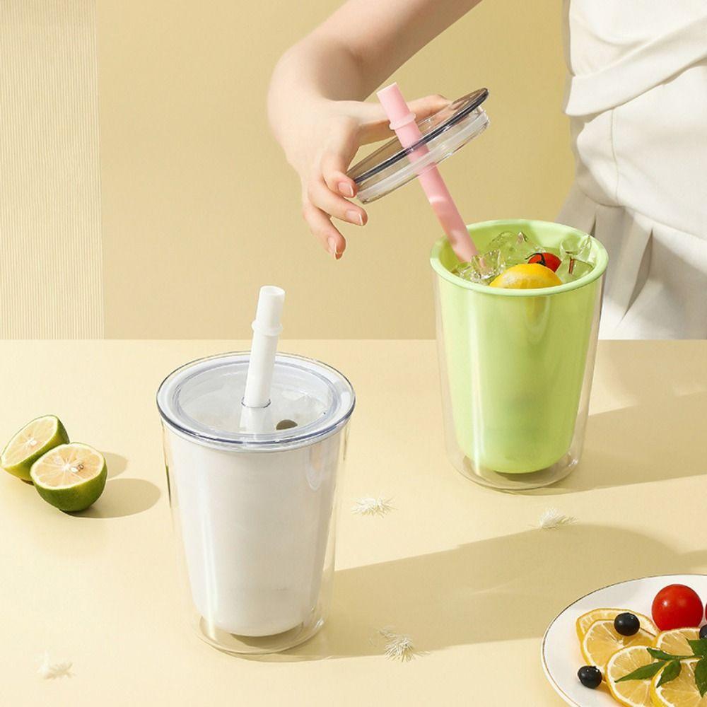 Leakproof Double-layer Straw Cup Sealed Drinking Bottle Plastic Water Bottle  Children Adult