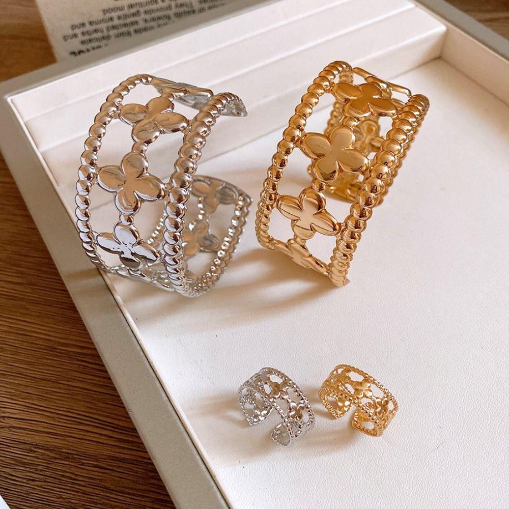 Clover Shaped Hollow Flower Bangle Gold/silver Open Bracelet Jewelry Gift Flower Cuff Bangle Party