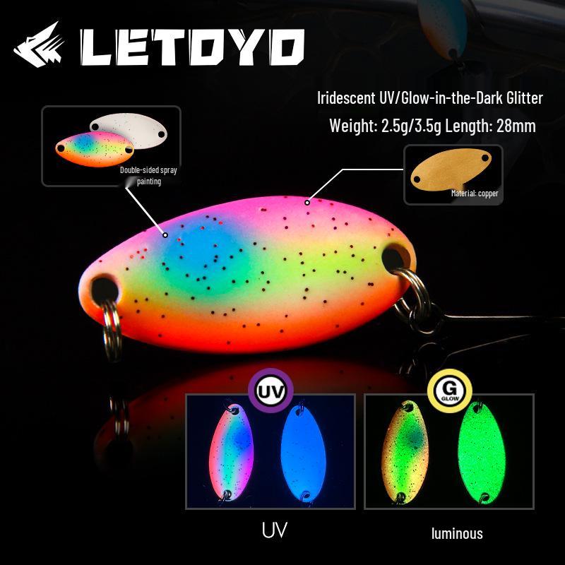LETOYO UV Glow Sequin Lure: 2.5g & 3.5g Spoon Copper Bait for Long Cast Trout & Mackerel Fishing.