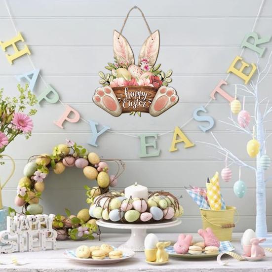 Счастливая Пасха, дверная вывеска, пасхальное яйцо, кролик, деревянная подвесная дверная вывеска, украшение, пасхальная цветочная весенняя настенная вешалка