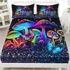Psychedelic Mushroom Fitted Sheet Set, Psychedelic Bed Cover with Pillowcase, Colorful Bedding Set 2pcs for Kids Girls Adult