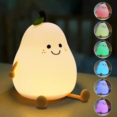Ночной светильник RGB в форме груши, перезаряжаемый через USB, с регулируемой яркостью, прикроватный светильник, украшение из силикона, детские подарки