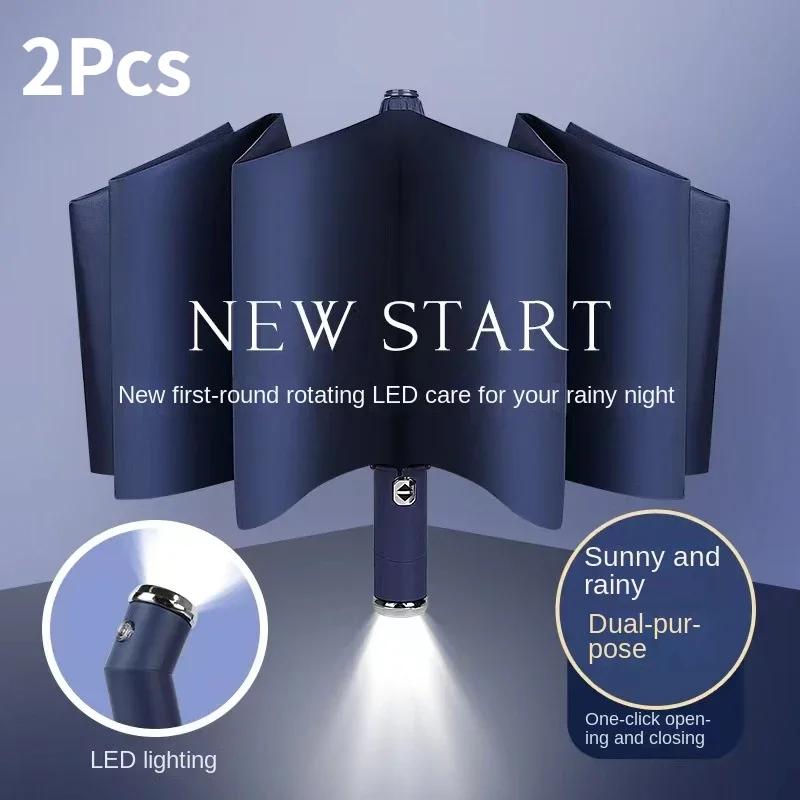 Высококачественный 10-костный прочный креативный автоматический фонарь-сумка, светодиодный зонт, деловой зонт, солнцезащитный зонт, трехскладной зонт