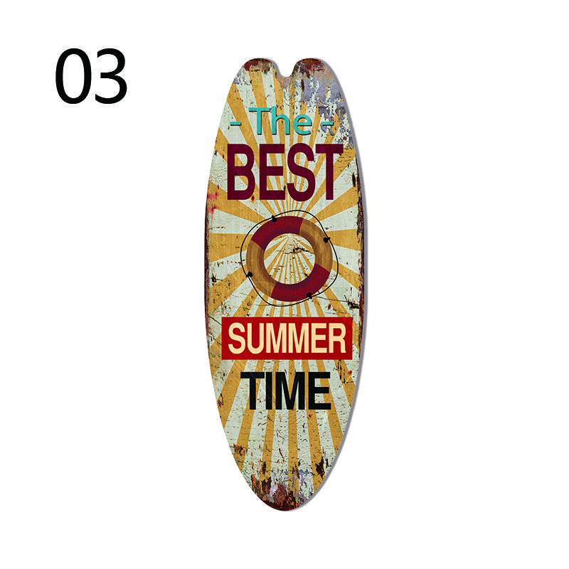 1PC Sea Surfboard Summer Beach Ocean Theme Decorative Wooden Printed Welcome Door Sign Home Board Vintage