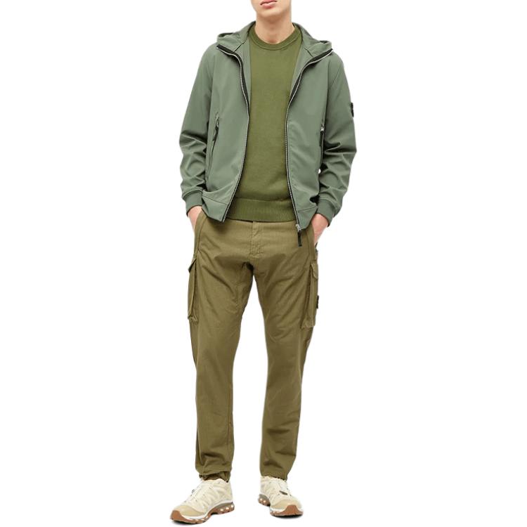 STONE ISLAND Куртка с капюшоном и длинным рукавом на молнии с нашивкой-логотипом Мужские куртки Военно-зеленый 721540927-V0058