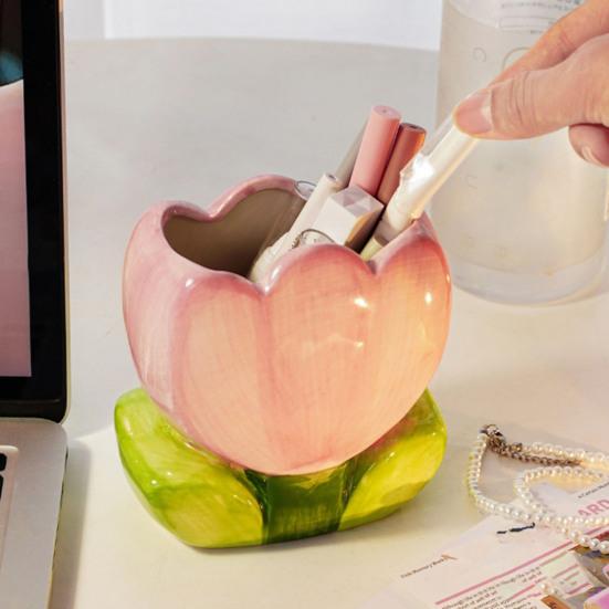 Керамическая подставка для ручек в виде цветка Милая настольная офисная коробка для хранения Полка для канцелярских товаров Многофункциональная