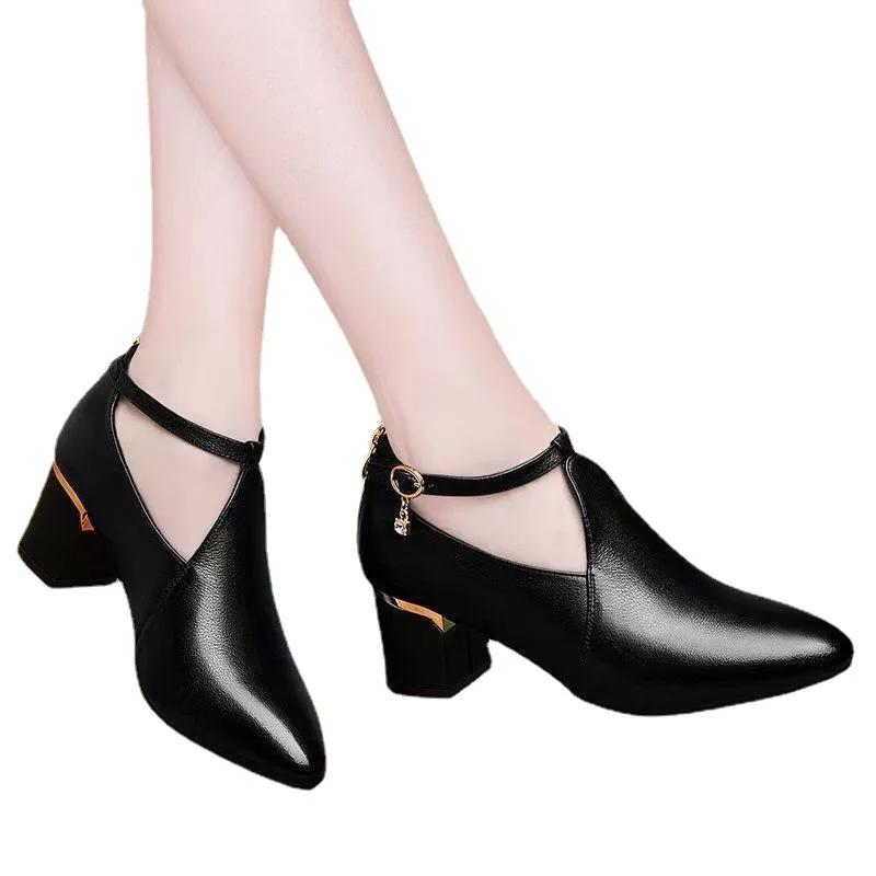 Модные женские туфли с острым носком и ремешками на щиколотке на высоком каблуке весна-осень универсальные ретро-туфли на толстом каблуке Zapatos De Mujer