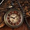 Large Flip Mechanical Pocket Watch Roman Engraved Skeleton Classic Mechanical Pocket Watch
