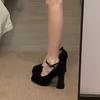 Waterproof Table Thick Heel Single Shoes 2025 New Spring and Autumn Korean Version Small Man Square Head One Word Buckle with High Heels Women