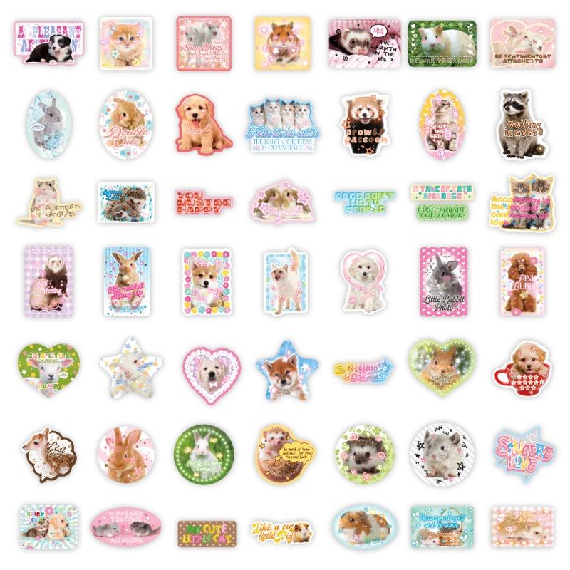 50pcs/set Kawaii Fashion Scrapbook Journal Sticker Cute Real Animal Phone Case Guitar Luggage Decal DIY Decor Decal Kids Gift