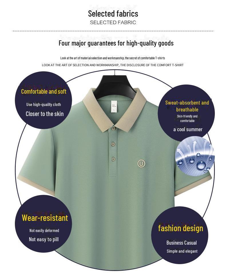 Мужская рубашка поло с коротким рукавом: Летняя повседневная легкая роскошь с вышитым лацканом для модных пап