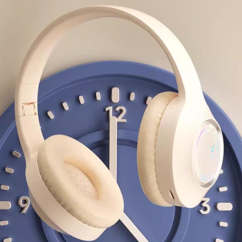Беспроводные наушники с Bluetooth, накладные, с микрофоном, светодиодной подсветкой, складные, с глубокими басами