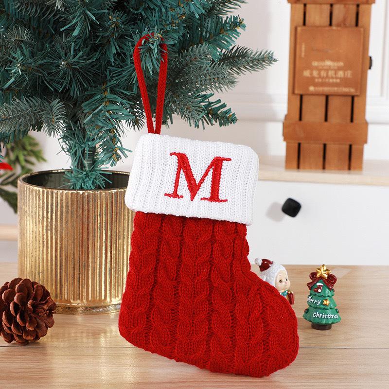 Gold & Blue Christmas Letter Socks – Red Knitted Stockings for Home & Window Display Decor