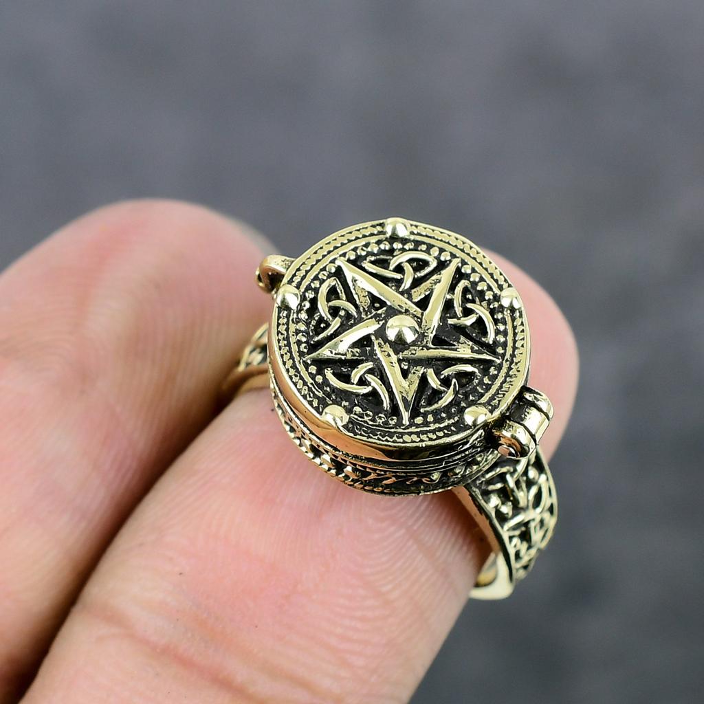 Звездный вид, латунное ювелирное изделие ручной работы, ядовитое кольцо, размер 7 d8F17