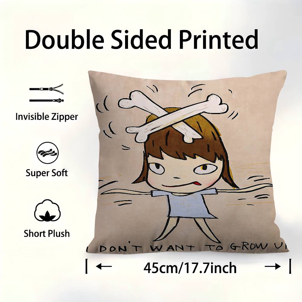 Japanese Yoshitomo Nara Doll Cartoon Pillow Cover Sofa Cushion Cover Home Room Decoration Children Gift