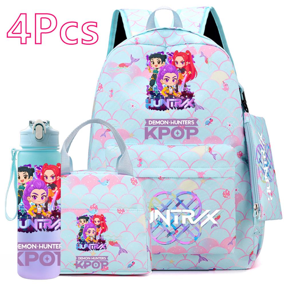 4 шт./компл. Аниме KPOP Рюкзак с принтом, с сумкой, пеналом, бутылкой для воды 750 мл для подростка, студента, мальчика, девочки, большой вместимости, для книг, школьная сумка