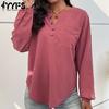 Женские модные повседневные однотонные блузки и рубашки с v-образным вырезом и длинным рукавом с принтом