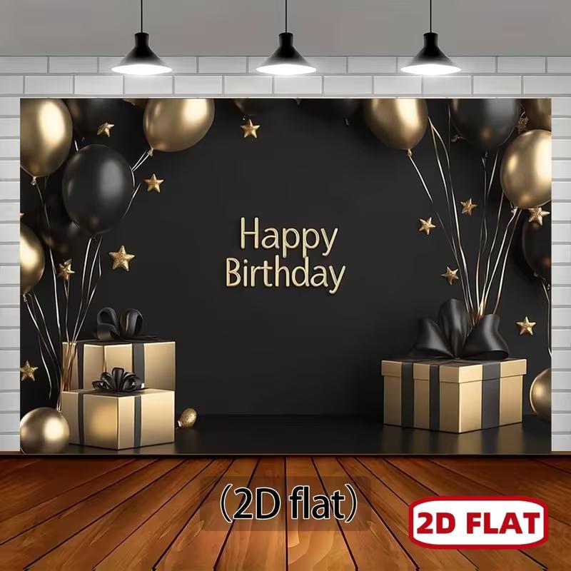 2D Flat Printing Black Gold Balloon Happy Birthday Photography Background