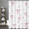 1 Piece Pretty Pink Floral Bow Printed Shower Curtain with 12 Hooks, Mildew Resistant and Waterproof Bathroom Decoration, Modern