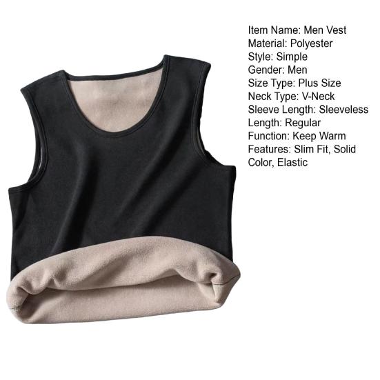 Men Vest V-Neck Sleeveless Slim Fit Pullover Tops Solid Color Casual Base Shirt Thickened Velvet Lining Camisole