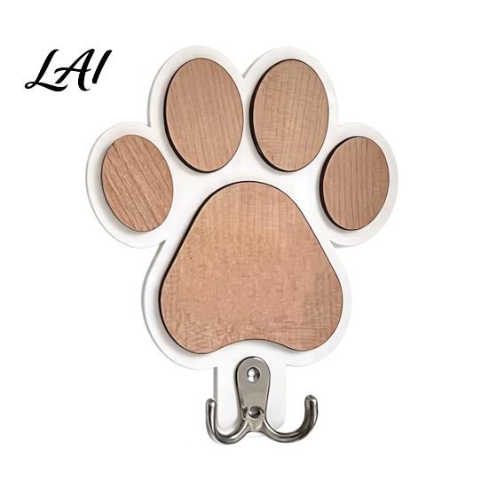 Cat Themed Home Decor Wooden Dog Leash Holder with 2 Keychains Paw Shaped Decorative Unique Pet Adoption Day Gift Wall Hook Collars And Keys