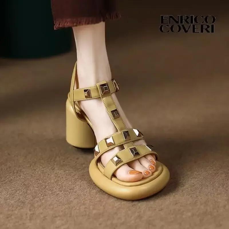Fashion Personality Rivet Sandals Women's Shoes 2024 Summer Trend High Heels Fashion Platform Thick Heel Comfortable Buckle Beach Shoes