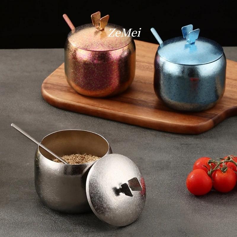 Серебряная банка для специй из чистого титана, с крышкой и ложкой, Кухонные принадлежности Контейнер для специй Органайзер для соли, Банка для хранения кофейных зерен