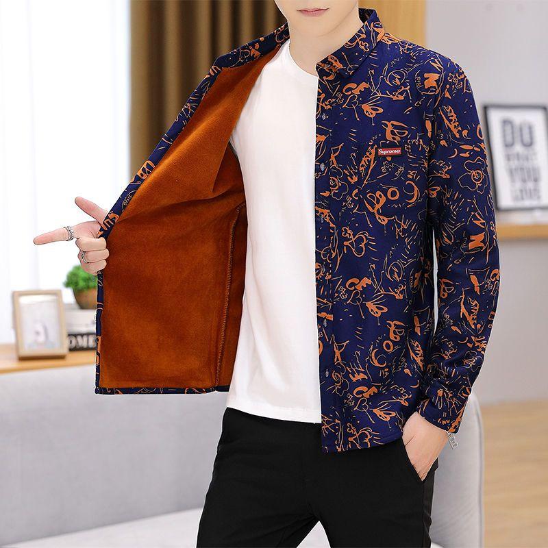 Мужская толстая теплая рубашка с длинным рукавом и плюшевой подкладкой, повседневная модная мужская рубашка