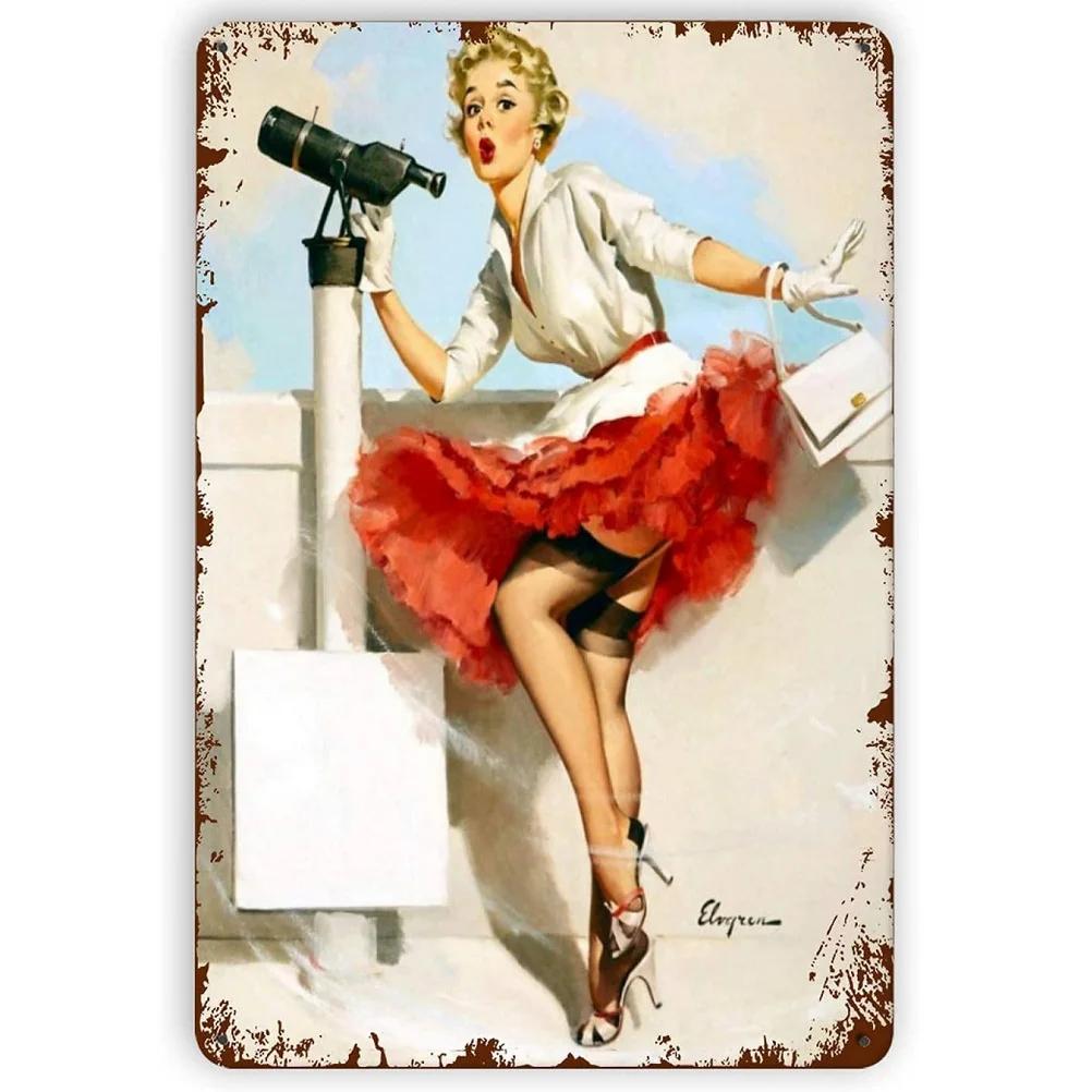 Винтажные металлические знаки Pinup Girls Настенный декор для ванной комнаты Прачечная Мужская пещера Домашние бары Гараж Кафе Клубы Ретро-плакаты Табличка