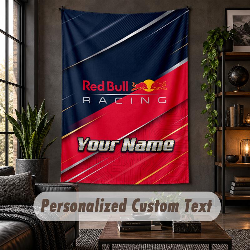 Personalized Wall Tapestry,Red Bull Racing Custom Text, Soft Fabric Wall Art For Indoor Decoration