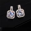 Luxury Jewelry 925 Sterling Silver Round Cut White Topaz CZ Diamond Square Party Women Wedding Stud Earring For Love