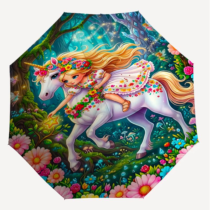 1PC Unicorn Fairy Umbrella-8-Rib Reinforced, Automatic Open, Lightweight & Durable, Fashion Accessory for Outdoor, J0394