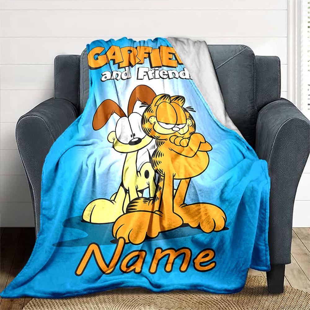 Customiz Name Personality Garfield Blanket Soft &Warm Sofa Office Bed Travel Lunch Break Blanket, Gift Suitable All Seasons