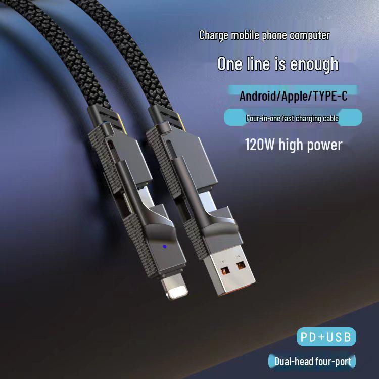 Плетеный USB-кабель Type-C PD для быстрой зарядки, 4-в-1, из цинкового сплава