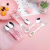 Dww-A Set of Red Tiger Spoon and Fork + Cartoon Spoon Box, Baby Learning and Training Spoon, Portable Household Tableware Set