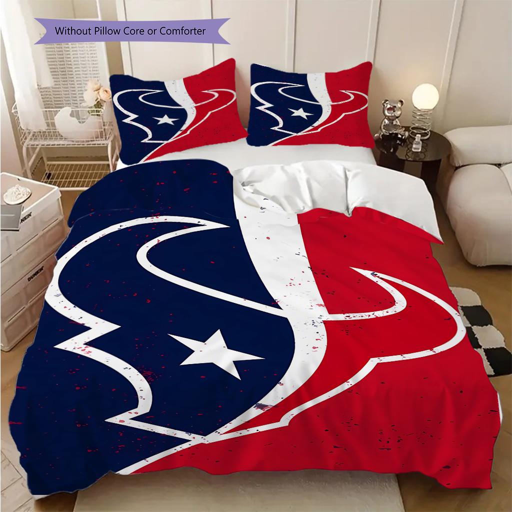 Houston Texans Pattern Bedding Quilt Set Quilt Cover Pillowcase Home Decoration Birthday Gift (1 * duvet cover + 2 * pillowcase, without core)