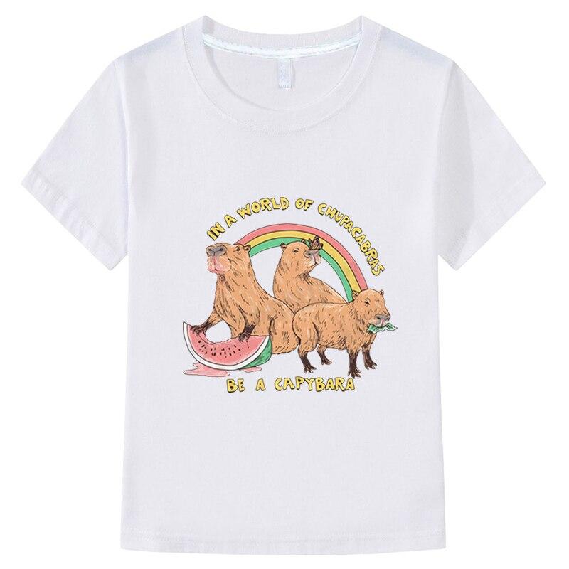 Футболка с рисунком Капибары, 100 хлопковых футболок с принтом аниме, повседневные короткие топы, одежда для мальчиков и девочек, детская одежда y2k, летняя детская одежда