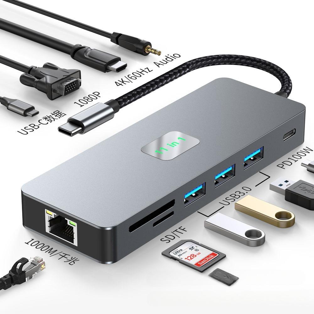 Хаб USB C 11 в 1 4K60Гц HDMI Адаптер Type C для нескольких дисплеев для ноутбука с несколькими портами
