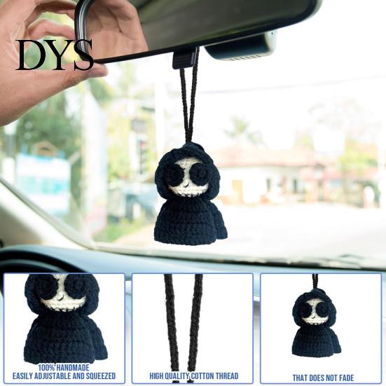 Spooky Interior Car Decoration Rearview Mirror Crochet Hanging Decoration, Knitting Grim Reaper Ghost Moon Star Snowman Ornament, Halloween