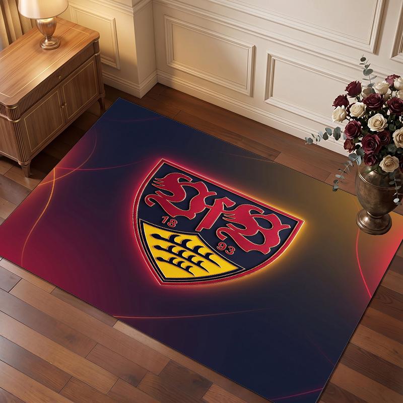 VfB Stuttgart Football Print Crystal Velvet Rug, Comfortable Water Absorbent Non Slip Indoor Floor Carpet