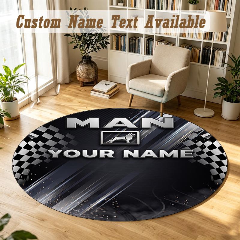 Round Rug Custom NameMAN Truck Pattern Non Slip Carpet Home Floor Decor