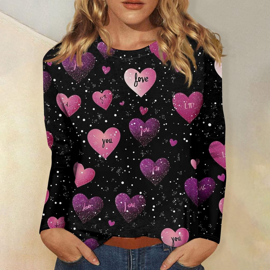 Женская повседневная мода сексуальный удобный День святого Валентина принтованный круглый вырез длинный рукав топ