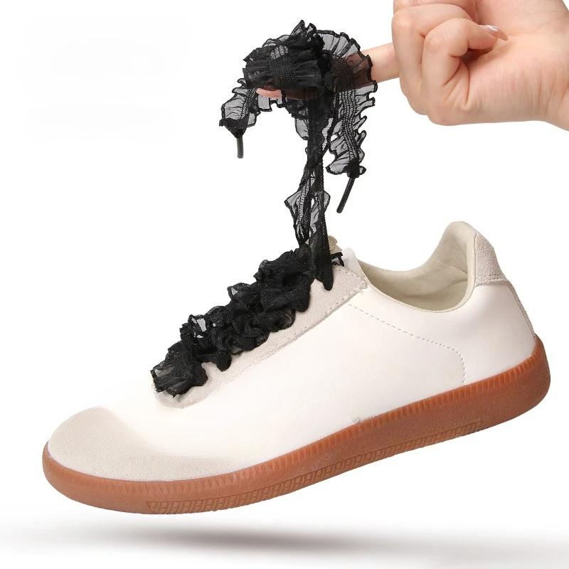 1 Pairs Elastic Lace Shoelaces with Ruffled Trim -Fairy Wind Shoelaces with Wooden Ear Edge