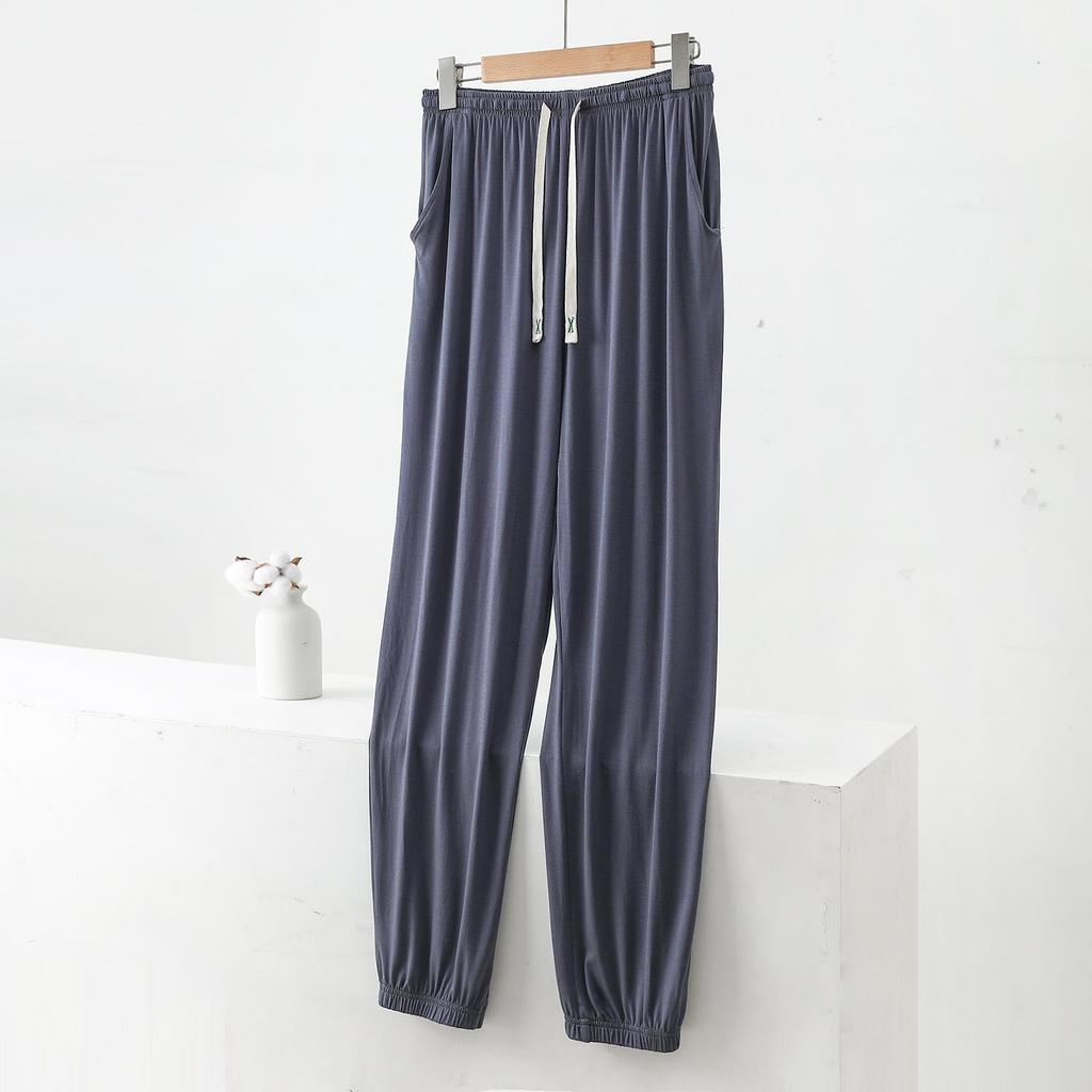 "Men's Summer Modal Ice Silk Thin Trousers: Large Size, Anti-Mosquito, Air-Conditioning Home Pajamas"