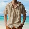 Men's Linen Quick-Dry Hoodie Shirts  Summer Casual Loose Breathable Button-Down Short Sleeve Hoodies