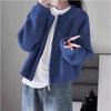 Blue Women's Knitted Cardigan Sweater Coat - Soft Retro National Tide Autumn Zip-Up Commuter Top