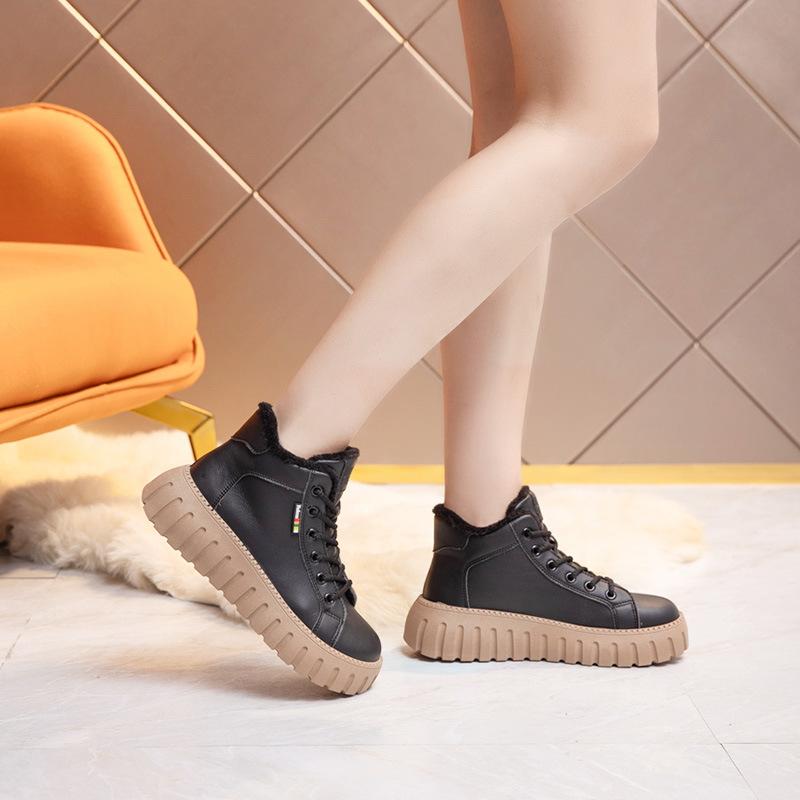 Модные повседневные туфли из искусственной кожи в стиле ретро, женские осенне-зимние универсальные короткие ботинки, обувь на толстой подошве, повседневная женская обувь