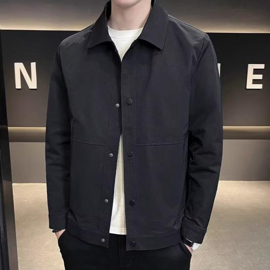 Мужская куртка с лацканами, длинным рукавом, застежкой на пуговицы, пальто с боковыми карманами, весна-осень, однотонная повседневная верхняя одежда