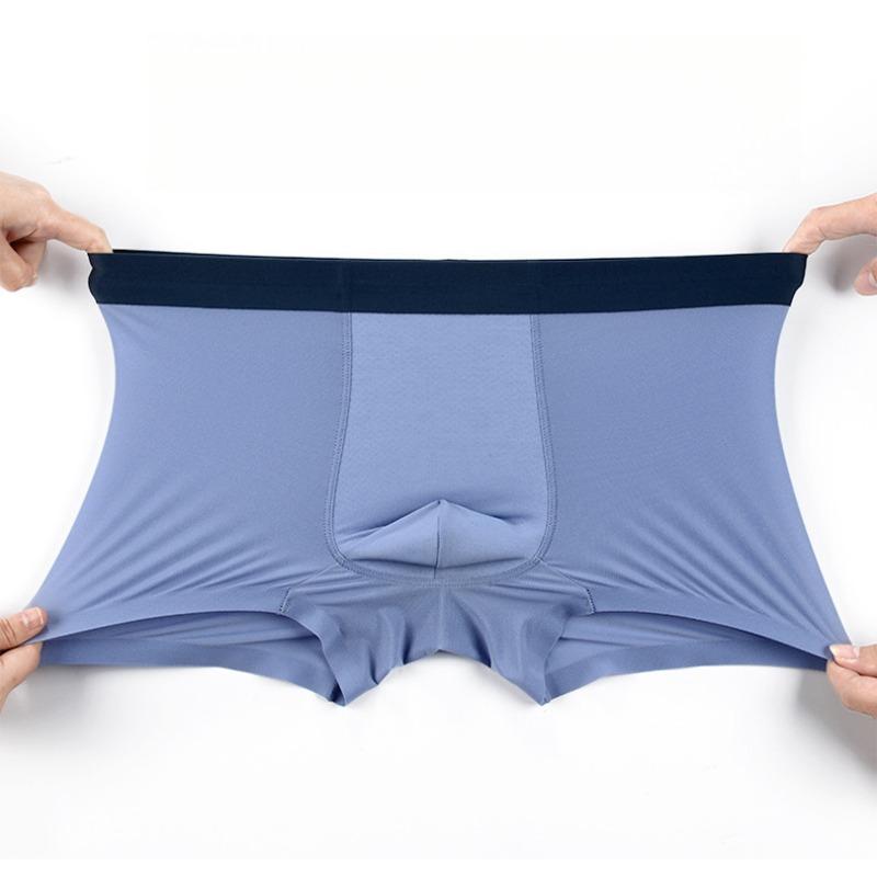 Трусы-боксеры из ледяного шелка с ультратонкой сеткой и бесшовными плоскими углами, быстросохнущие и дышащие, мужское короткое нижнее белье